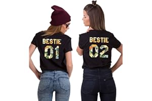 SEVPUIKL T-Shirt Best Friends pour Fille Bestie 01 02 T-Shirt BFF Tee Shirt Meilleure Amie Tee Shirt BFF Cadeau Sister T-Shirt 100% Coton Noir Blanc Gris 1 Pièce