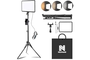 NiceVeedi Photography Lighting Kit, 25 * 20CM Dimmable 15W LED Studio Video Light, Stream Selfie Light for Recording/Game Streaming/Camera Portrait, With 160CM Tripod (15w-1 Pack)