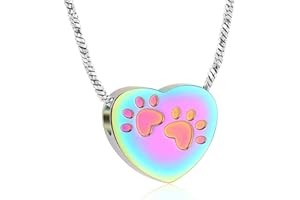 QGJNSGC Heart Paw Urn Necklaces for Ashes Paw Print Cremation Jewelry for Ashes Pet Cats Dogs Keepsake Memorial Necklace for Women Men Ashes Holder Urn Pendant Jewellery