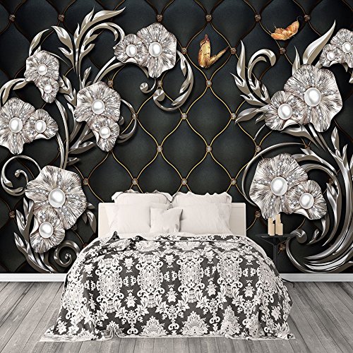 FOTOTAPETEN TAPETEN 3D LUXUS SCHMUCK BLUMEN SCHWARZ KN-1125 (XXL 400×280 cm 8-Bahnen) - 3