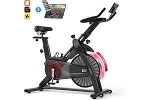 Decorcn Exercise Bike for Home Use with APP, Magnetic Resistance Spin Bike with Large Tablet Holder & Comfortable Seat, Upgraded LCD Monitor for Quiet Home Cardio Workout, Max 330LBS Capacity