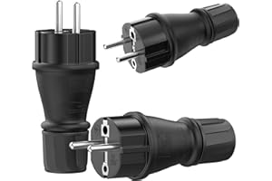 ‎REDSTAR24 Schuko Stecker 230V IP54-3er Set Robuster Schutzkontaktstecker aus Gummi & Kunststoff, Schwarz | Hermetisch Versiegeltes Design | Perfekt für den Außenbereich | 3-Poliger Stromstecker