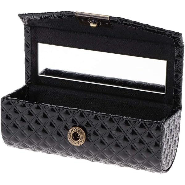 Easnea Lippenstift-Etui Aus Leder – Retro-Design Mit Spiegel, 9 Cm, Schwarz