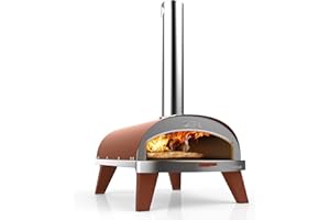 ZiiPa - Pizzaofen Piana, Pizzaofen für den Außenbereich, kompakt, Pellet-Pizzofen, Holzfeuer, Backofen mit Drehteller für 360° Garen, integriertes Thermometer, Farbe Terracotta