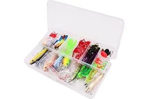VOANZO Fishing Tackle SetIncluded Soft Frogs Lures Pencil Metal Spoons, Portable Fun Fishing Baits Kit Lots, for Kinds of The Fishes in The Rivers