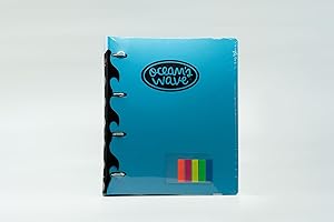 OCEAN'S WAVE Oceans Wave - Carpetablock A4 con 4 Anillas - Archivador Escolar con Cierre de Goma - Incluye 80 Hojas, Sobre Portadocumentos, Estuche - Carpeta con Fundas de Plástico y Separadores - Azul Claro