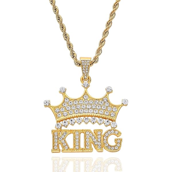 Collier Homme Hip Hop KING Avec Pendentif Cartes à Jouer - Strass Brillants - Longueur Réglable 70 Cm - 2