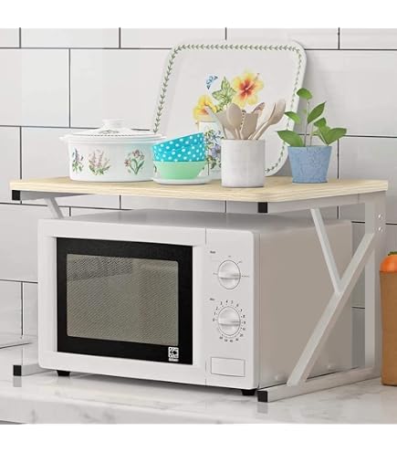 Étagère Extensible Supfine Pour Micro-ondes - Bambou 2 Niveaux, 55x35x42 Cm, Rangement Cuisine