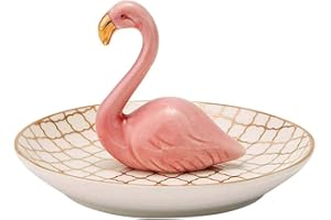 LEPENDOR Luxury Porcelain Adorable Flamingos Jewelry Ring Holder - Ceramic Display - Rack Jewelry Dish Organizer – Perfect for Hold Rings, Chain Bracelets Earrings Trays Dish, Grid Disk - Pink Flamin