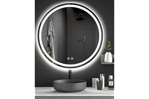 Dripex Miroir Rond Salle de Bain avec Eclairage 70cm, Miroir Mural avec Anti-buée, 3 Couleurs Lumière, Dimmable, Fonction Mémoire, HD Verre Trempé, Capteur Tactile, IP44