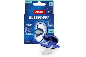 Alpine SleepDeep Öronproppar för sömn, ny 3D oval form, supermjuka, återanvändbara, brusreducerande öronproppar, 27 dB brusreducering, perfekt för sidosovare samt för att blockera snarkningar (S)