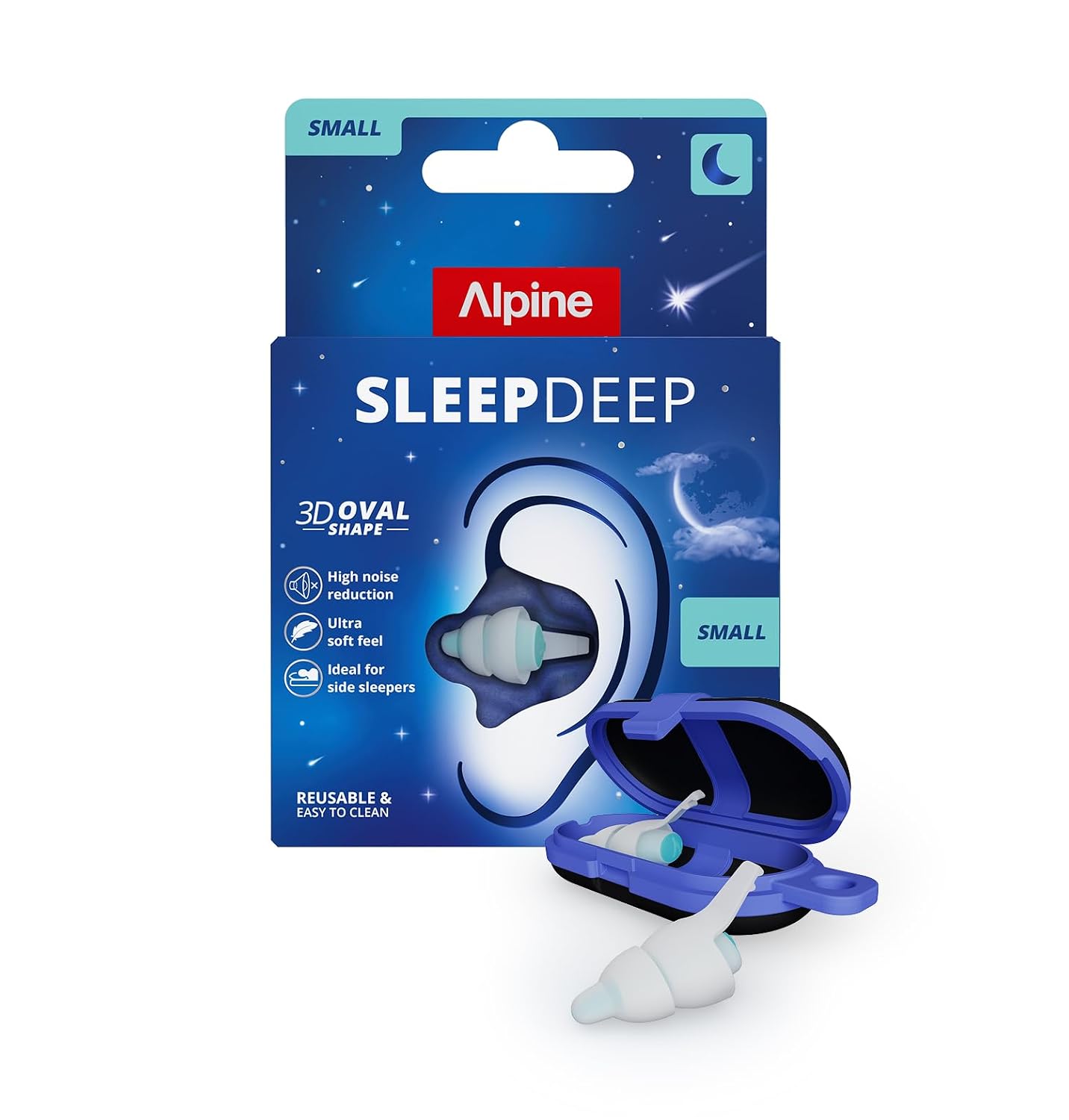 Alpine SleepDeep Mini-oordopjes om te slapen, ovale 3D-vorm, geïntegreerde geluidsremmende gel, maximaal comfort en demping, geluidsabsorberende oordoppen met zachte filters, maat S