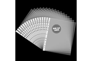 HOINY Klarsichthüllen A4 Glasklar, 100 Stück Transparent Prospekthüllen, 600 my Klarsichthüllen mit 11 Loch, klarsichtfolien zur Aufbewahrung von Dokumenten, Fotos, Papieren & Broschüren (100)