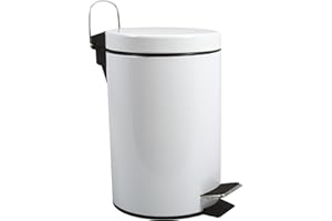MSV - Poubelle Cosmétique Salle de Bain - Acier Inoxydable avec Seau Intérieur Amovible - Poubelle à Pédale Élégante - Compacte et Pratique - Blanc - 3L