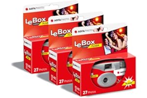 AGFA Photo 601020 LeBox Flash, Einwegkamera, 27 Fotos, optisches Objektiv 31 mm, Grau und Rot, 3er