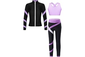 iEFiEL Kids Girls Dance Outfits Zipper Jacket Sleeveless Crop Top and Gym Leggings Set Athletic Tracksuit Sports Outfits