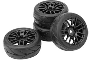 GOTOTOP 4pcs Rubber RC Racing Tyre, 1/10 RC Truck Wheel Tyre Car On Road Wheel Rims for ZD Racing Car(black)