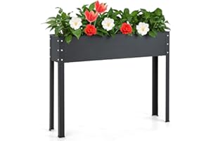 GiantexUK Raised Garden Bed, Metal Elevated Planter Box with Drainage Hole & Rolled Edges, Flowers Pot Herbs Vegetables Planting Stand Holder for Patio Backyard Balcony (102 x 27 x 80cm)