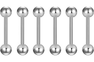 Briana Williams 6 piezas de acero inoxidable Juego de barra recta 14G Lengüeta Pezón Piercing industrial Bares Joyas (12/14/16/18/20/25/32/35 / 38mm)