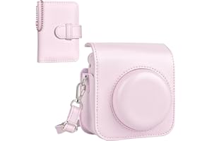 HIYQIN Tasche für Instax Mini 12, Premium PU-Leder Schutzhülle mit Schultergurt und Mini Fotoalbum für 3-Inch Film Kompatibel mit Fujifilm Instax Mini 12 Sofortbildkamera - Rosa