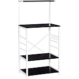 WOLTU Scaffale per Cucina in Acciaio Legno 4 Ripiani Carrello per Microonde Scaffalature Organizzatore 60x40x123 cm RGB9285sw