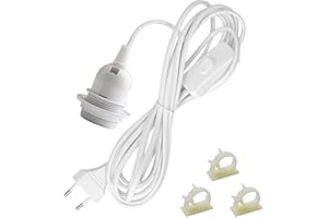 BOUGPENG Portalámparas E27 con interruptor y enchufe Blanco E27 Casquillo con cable de alimentación de 5 m, anillo roscado E27 Suspensión de Lámpara para cocina, salón y habitación infantil (blanco)