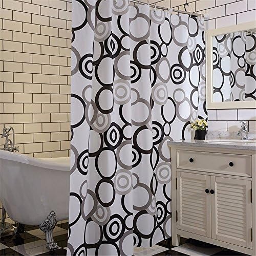 Qingv Waterproof padded mildew shower curtain, black white gray circles curtains,80*180 cm