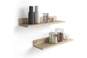 MOBILI FIVER, Paire d'étagères Rachele, 60 cm, Chêne Naturel. Mélaminé, Étagères suspendues Chambre, Couloir, Cuisine, Entrée, Salon, Bureau, Made in Italy