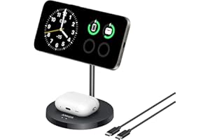 Anker MagGo 15W Magsafe Ladegerät kompatibel, 2-in-1 Induktive Ladestation, Qi2 Wireless Charger für iPhone 17/16/15/14/13/12, AirPods Pro, Mit 1,5m USB C Kabel, ohne Netzteil