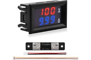 VooGenzek 0.28" Amperomierz LED, Detektor Czerwony i Niebieski Miernik Napięcia Prądu Panel Amp Volt Gauge, DC 0-100V 50A, z Bocznikiem Prądowym 50A, dla Multimetru Miernik Prądu miernika