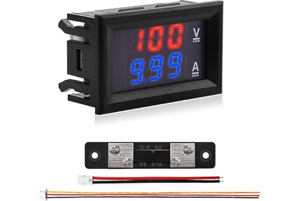 VooGenzek 0.28" LED Voltmètre Ampèremètre, Détecteur Rouge et Bleu Tension Ampèremètre Panneau Ampère Voltmètre, DC 0-100V 50A, avec Shunt de Courant 50A, pour Ampémètre Volt Ampère Gauge Panneau