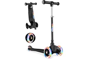 BELEEV Trottinette pour Enfant 2 Ans, Trotinette à 3 Roues pour Fille et Garçon, LED Roues Lumineuses, 4 Hauteur Réglable, Inclinée pour Diriger, Plateau Antidérapant Scooter pour Tout-Petits 2-6 Ans