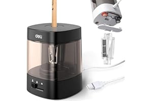 SIVELIKE Electric Pencil Sharpener,2 Year Warranty,3 Sharpening Settings,Battery Or 2A USB Power Supply,5,000 Times for Tungsten Steel Blade,6-8mm Diameter Pencils,Lovely Shape,Children's Gift (Black)