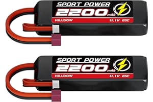 HILLDOW 11.1V 3S Lipo Battery 65C 2200mAh with Deans T Connector for RC Airplane RC Helicopter RC Car RC Truck RC Boat UAV Drone FPV(2 Pack)
