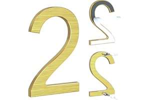 Yafimea numéro de maison exterieur doré 12,5 cm – En aluminium massif avec finition brossée, adhésif ou à visser, résistant aux intempéries, Pour porte, mur, clôture, portail (2)
