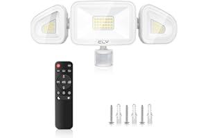 CLY Reflektor LED 42 W z czujnikiem ruchu, pilot zdalnego sterowania, 3600 lm, 6500 K, zimna biel, reflektor zewnętrzny z regulowanymi 3 głowicami, IP66, wodoszczelny, do garażu, tarasu