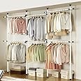 House of Home Heavy Duty Triple Telescopic Clothes Rail - Rail Wardrobe Replacement Adjustable Shelving Rack Clothes Storage & Organiser for Shirts, Coats, Jackets, Hat & Shoes