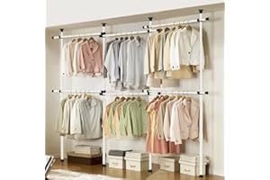 DIRECT ONLINE HOUSEWARE House of Home Heavy Duty Triple Telescopic Clothes Rail - Rail Wardrobe Replacement Adjustable Shelving Rack Clothes Storage & Organiser for Shirts, Coats, Jackets, Hat & Shoes