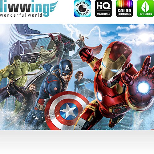 Fototapete 254×184 cm PREMIUM Wand Foto Tapete Wand Bild Papiertapete – Cartoon Tapete Marvel AVENGERS Thor Captain America Black Widow Hawkeye Falcon blau – no. 2803 - 2