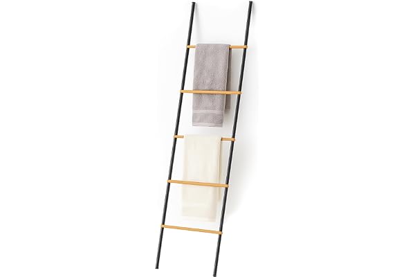 Relaxdays handduksstege, bambu & järn, HBT: 164x45x2 cm, svart/natur