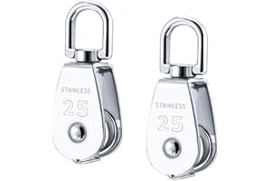 VADUDA 2Pcs M25 Single Pulley Block Stainless Steel Pulley Roller Crane Pulley Block 360° Swivel Pulley Wheel Washing Clothes Line Pulley Loading 150kg/330lbs for Indoor Outdoor