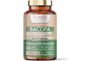 TIME HEALTH Bacopa Monnieri High Strength 50% bacosides - Zero Additives - Pullulan (120 Capsule Bottle)