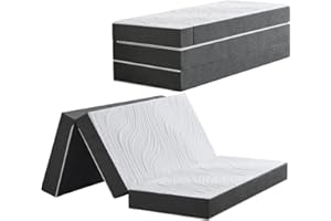 Twirest Klappmatratze Faltbare Gästematratze 75 x 195 x 15 cm Waschbar & Klappbar 4-teilige Faltmatratze mit abnehmbarem Bezug für Reisen Camping Gästebett Grau