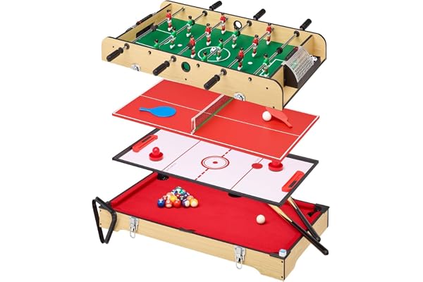 Kangui Table Multi Jeux 4 en 1 - Babyfoot Barres télescopiques - Billard - Ping Pong - Hockey