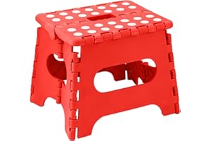 DASHMESH ONLINES DASHMESH Folding Step Stool, 7 Inch Red Lightweight Strong Compact Non-Slip Multi-Purpose Easy Carrying Foldable Stool for Kids & Adults, Kitchen Garden Bathroom