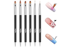 TEOYALL Nagelkunst-Pinsel, 6 Stück, doppelseitiges Nageldesign-Werkzeug mit Builder-Gel-Pinseln, Nail-Liner-Pinsel, 6 Größen Punktierstifte