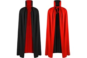 AOOWU Capa con Cuello Alto, 90 CM Capa Vampiro Niño de Doble Cara Negra y Rojo Brillante, Capa Halloween Niño de Medieval Bruja Elfo Muerte,Capa Disfraz Halloween Mujer Hombre para Carnaval