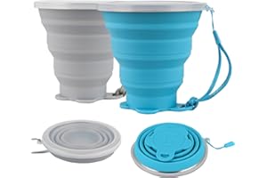 DDLUCK Tazza da campeggio pieghevole in silicone, confezione da 2 tazze da viaggio pieghevoli da 320 ml con coperchio di chiusura in plastica, set riutilizzabile per picnic, campeggio, ufficio, escursionismo