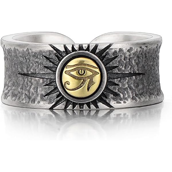 Bague Homme Œil D'Horus Viking Réglable - Alliage Zinc Sans Nickel - Design Ouvert Pouce - Style Gothique Vintage - Cadeau - 6