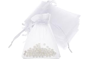 Teaaha 50 Sacchetti in Organza, 8 x 10 cm, Sacchetti in Organza, Piccoli Sacchetti Bianchi in Organza, per Matrimoni, Compleanni, Natale, Caramelle, bomboniere, con Cordino
